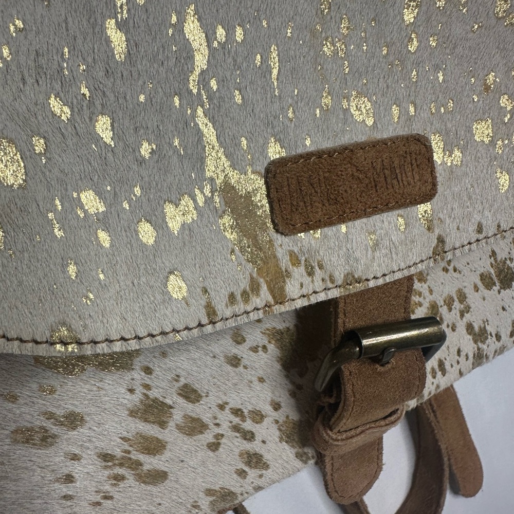 Brown and Gold Cowhide Backpack - Picture 3 of 5